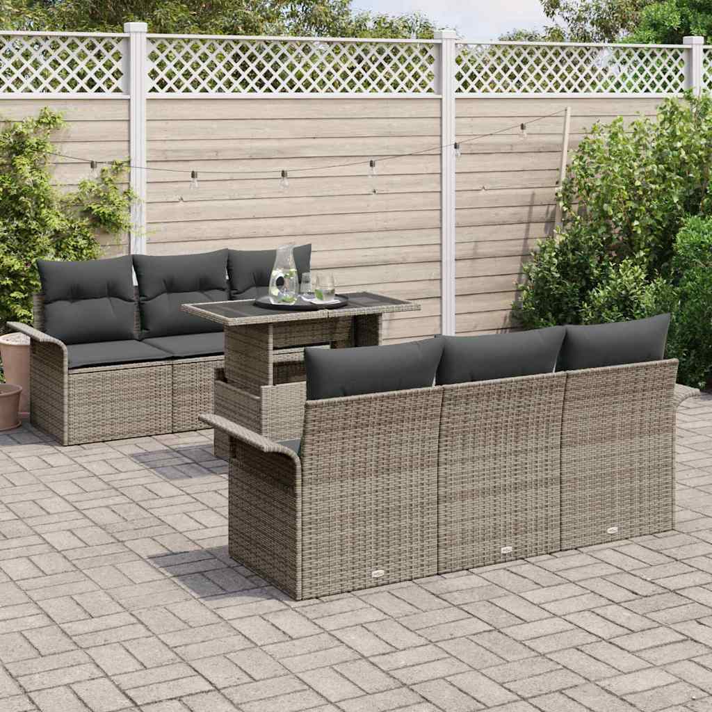 Kerti Kanapé Szett párnával tárolóval 7 pcs Szürke Poly Rattan