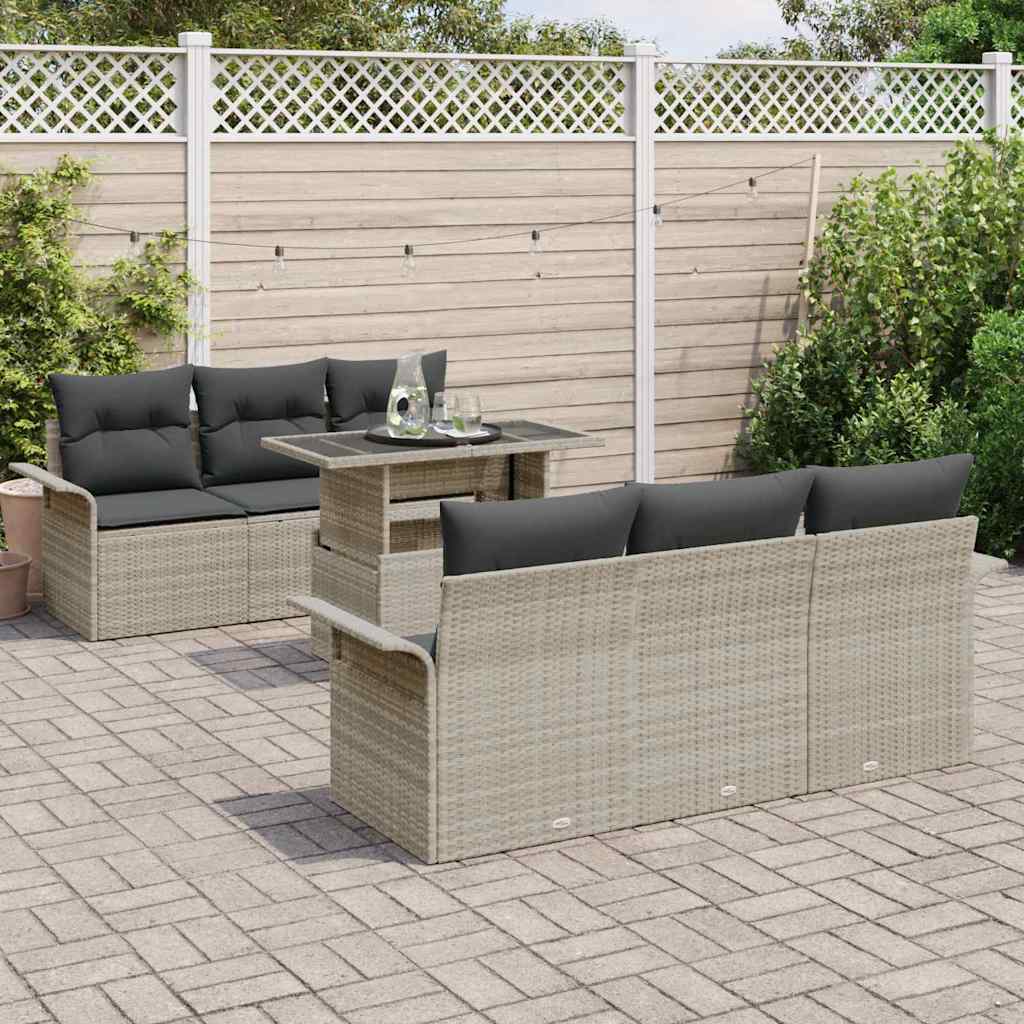 Kerti Kanapé Szett párnával 7 pcs Világosszürke Poly Rattan