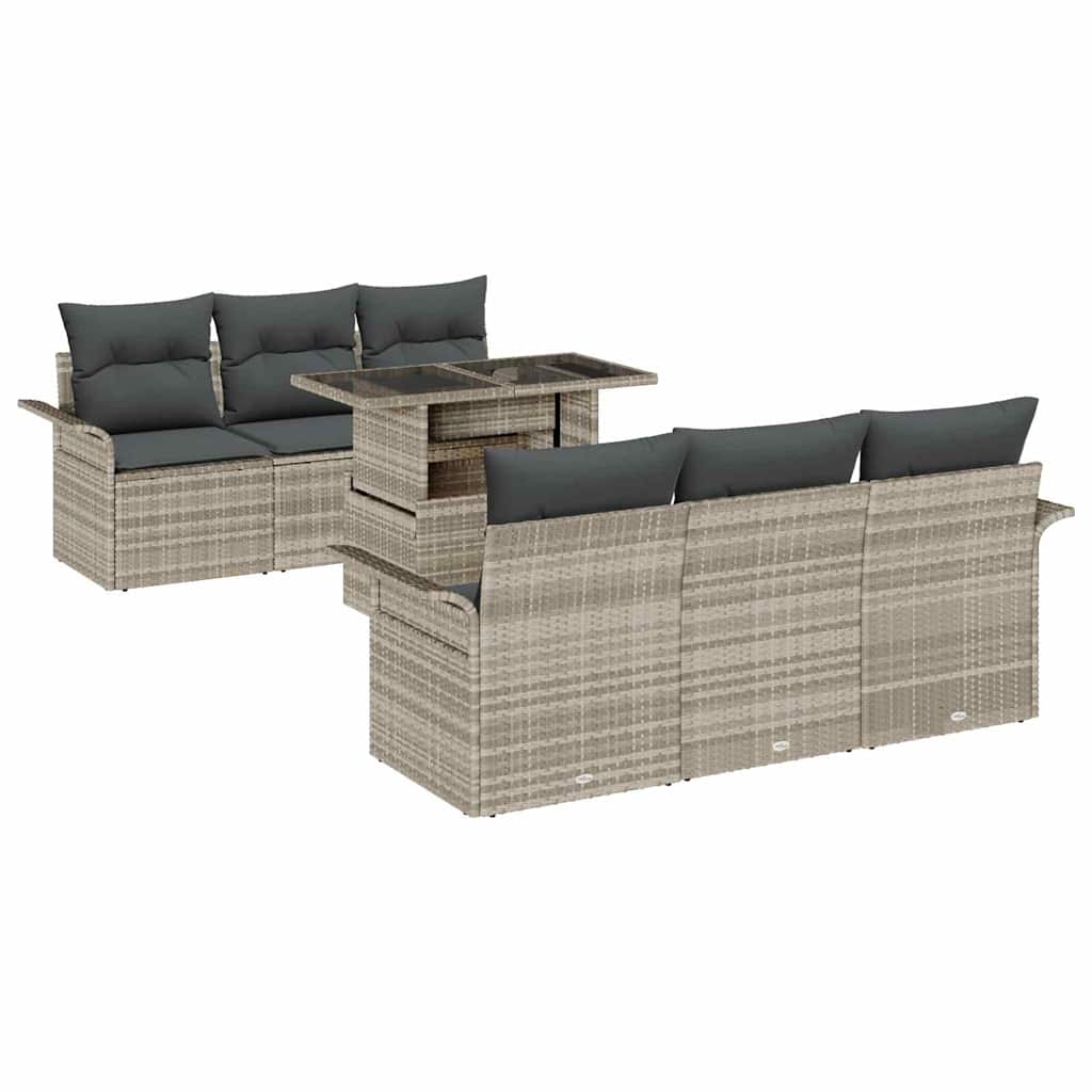 Kerti Kanapé Szett párnával 7 pcs Világosszürke Poly Rattan