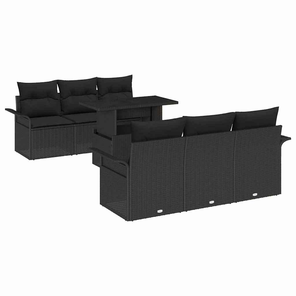 Kerti Kanapé Szett párnával tárolóval 7 pcs Fekete Poly Rattan
