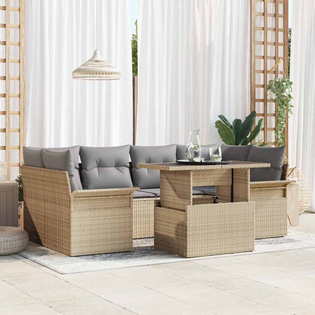 Kerti Kanapé Szett párnával tárolóval 7 pcs Bézs Poli rattan