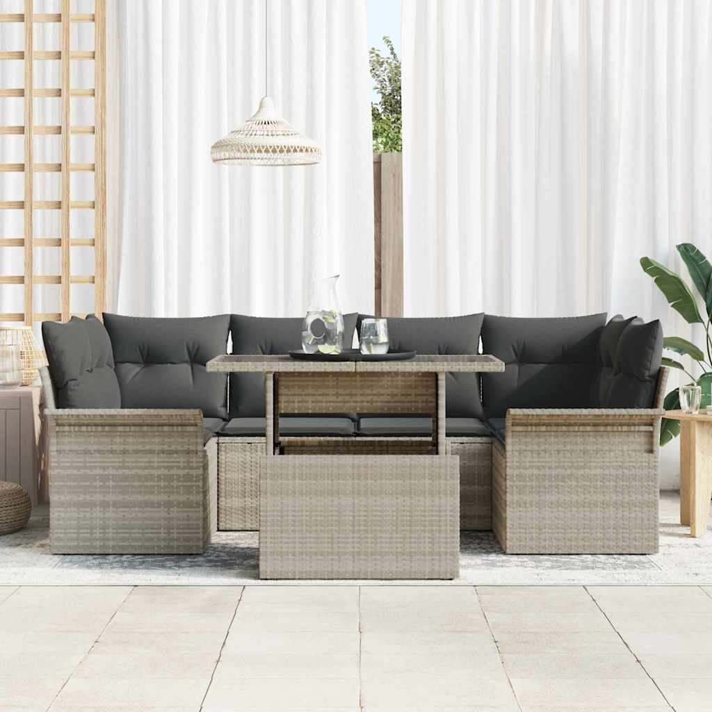 Kerti Kanapé Szett párnával 7 pcs Világosszürke Poli rattan