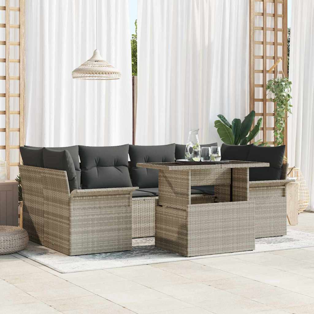 Kerti Kanapé Szett párnával 7 pcs Világosszürke Poli rattan