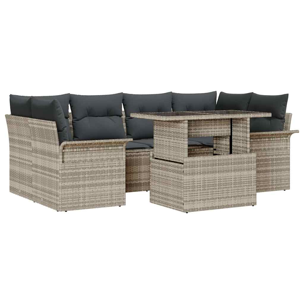 Kerti Kanapé Szett párnával 7 pcs Világosszürke Poli rattan