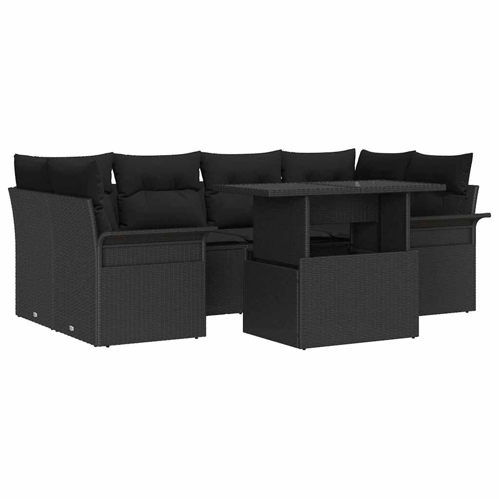 Kerti Kanapé Szett párnával tárolóval 7 pcs Fekete Poly Rattan