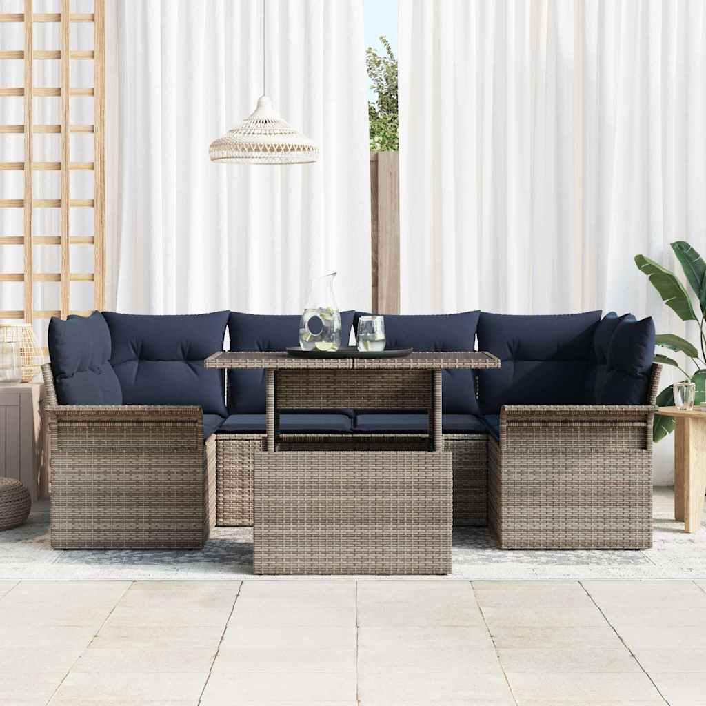 Kerti Kanapé Szett párnával tárolóval 7 pcs Szürke Poly Rattan