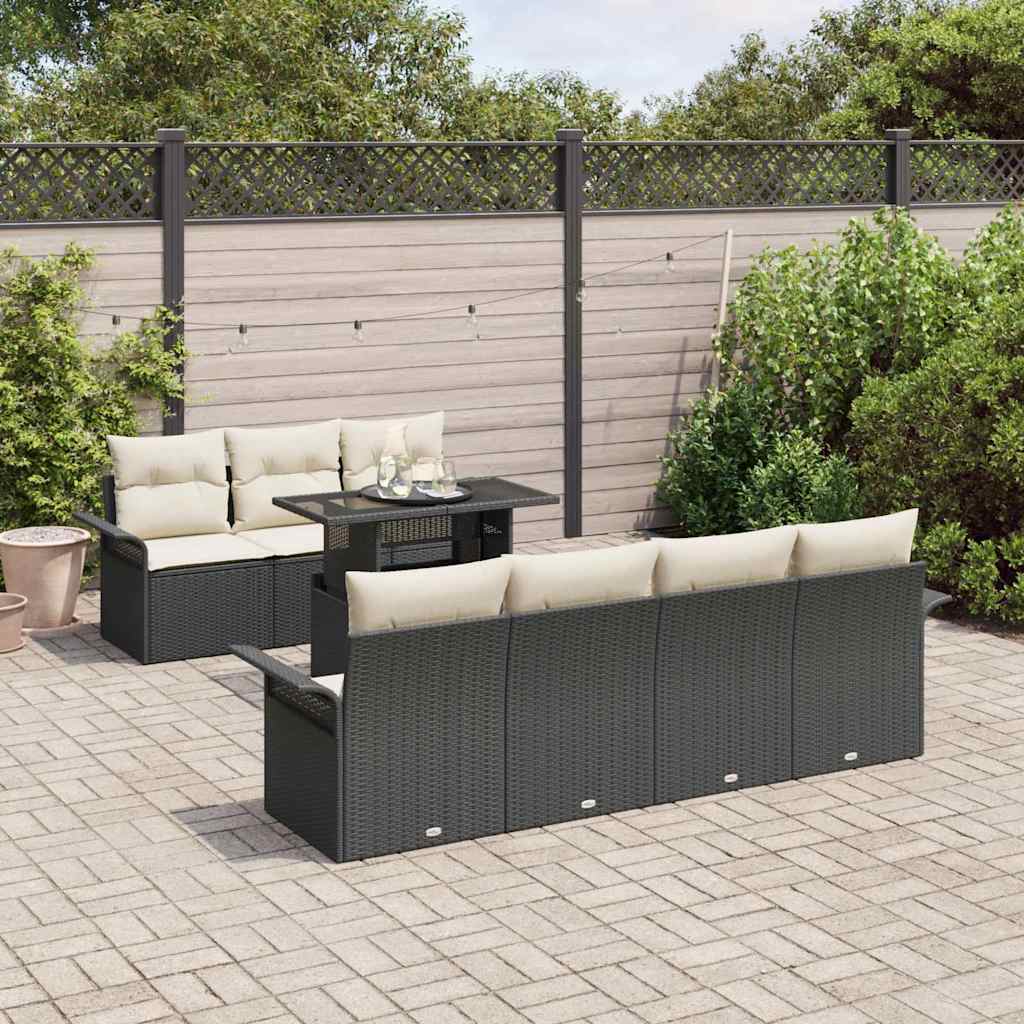 Kerti Kanapé Szett párnával tárolóval 8 pcs Fekete Poly Rattan