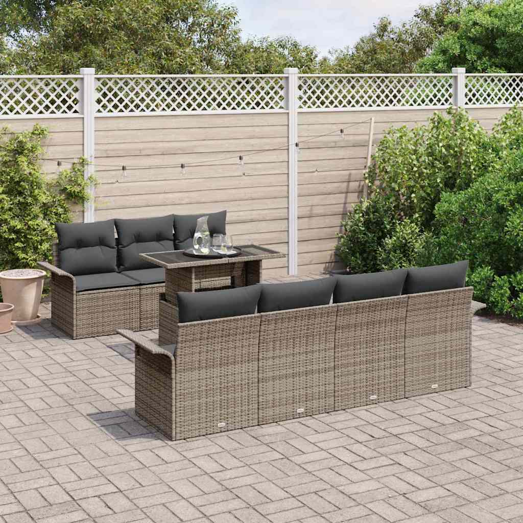 Kerti Kanapé Szett párnával tárolóval 8 pcs Szürke Poly Rattan