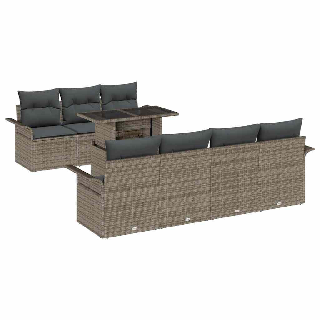 Kerti Kanapé Szett párnával tárolóval 8 pcs Szürke Poly Rattan