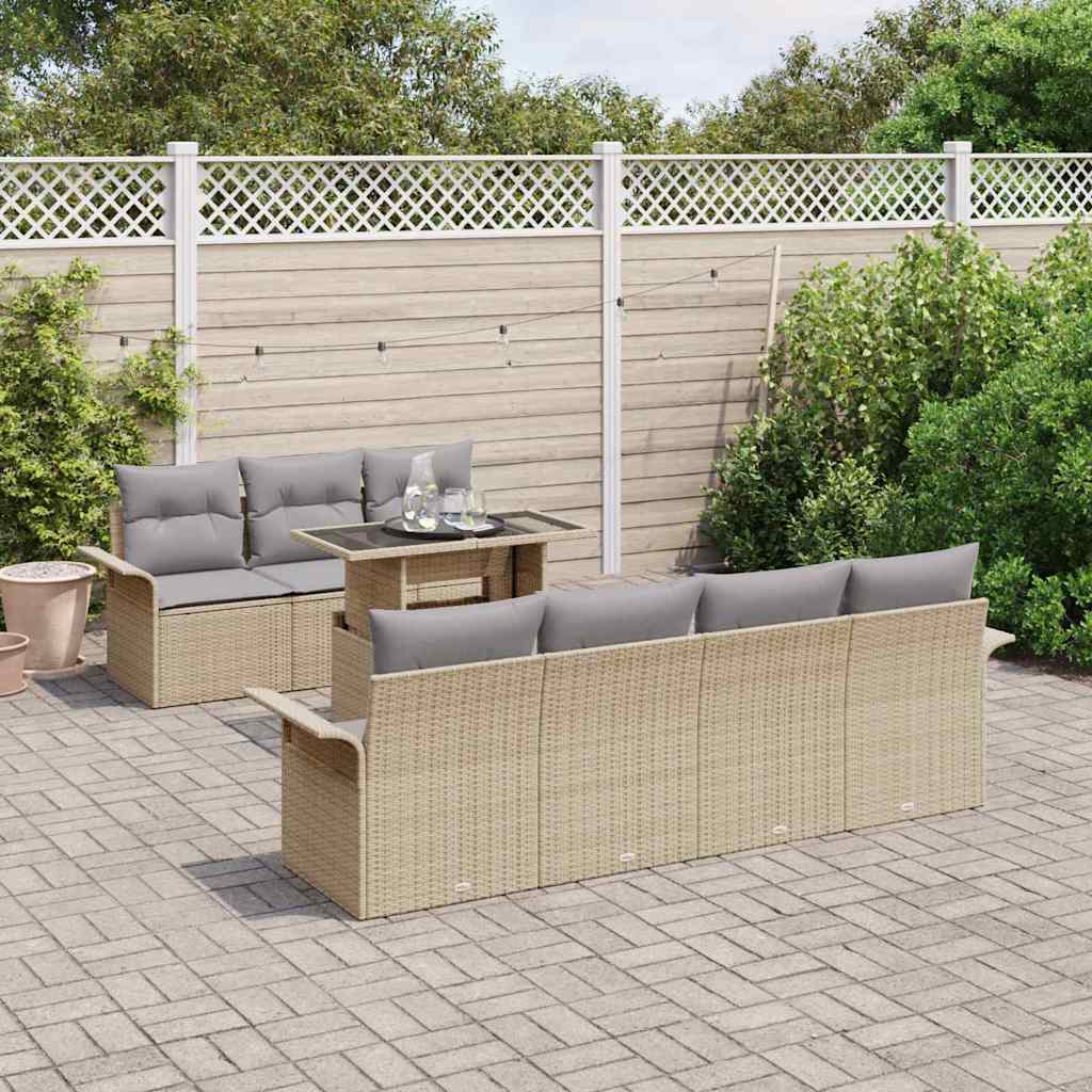 Kerti Kanapé Szett párnával tárolóval 8 pcs Bézs Poli rattan