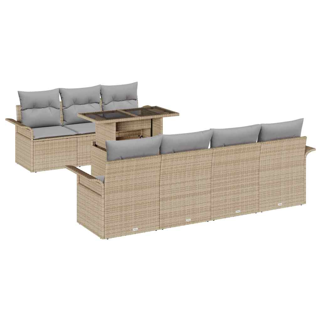 Kerti Kanapé Szett párnával tárolóval 8 pcs Bézs Poli rattan