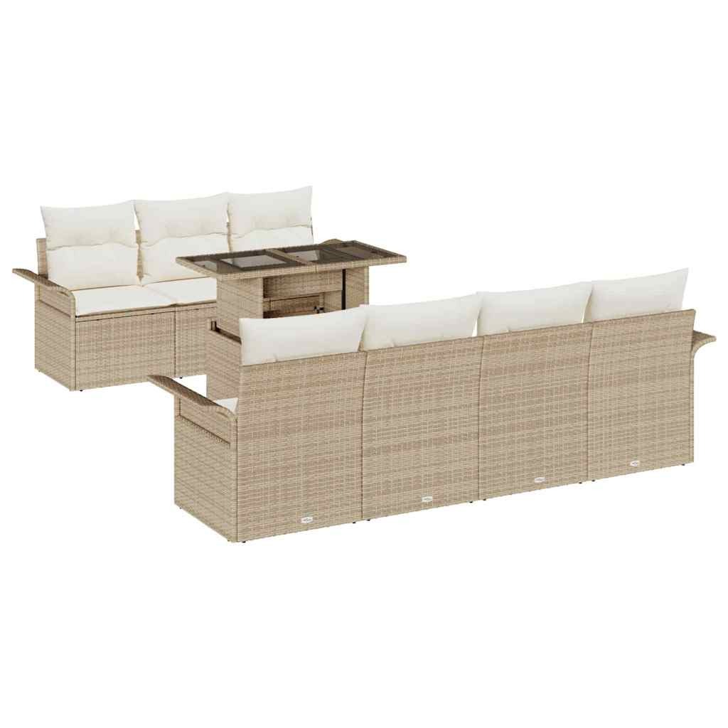 Kerti Kanapé Szett párnával tárolóval 8 pcs Bézs Poly Rattan