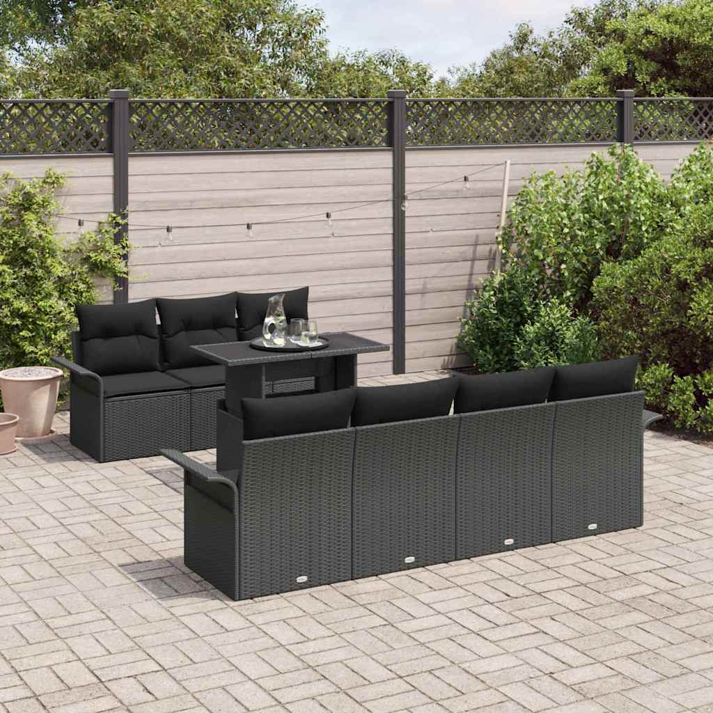 Kerti Kanapé Szett párnával tárolóval 8 pcs Fekete Poly Rattan
