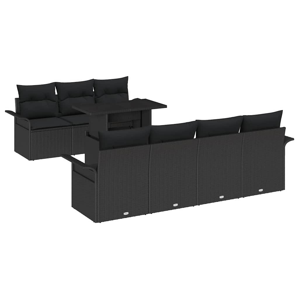 Kerti Kanapé Szett párnával tárolóval 8 pcs Fekete Poly Rattan