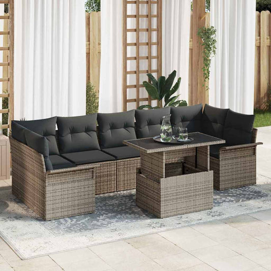 Kerti Kanapé Szett párnával tárolóval 8 pcs Szürke Poli rattan