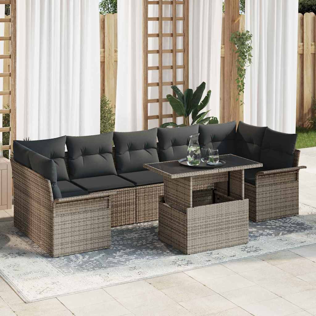 Kerti Kanapé Szett párnával tárolóval 8 pcs Szürke Poli rattan