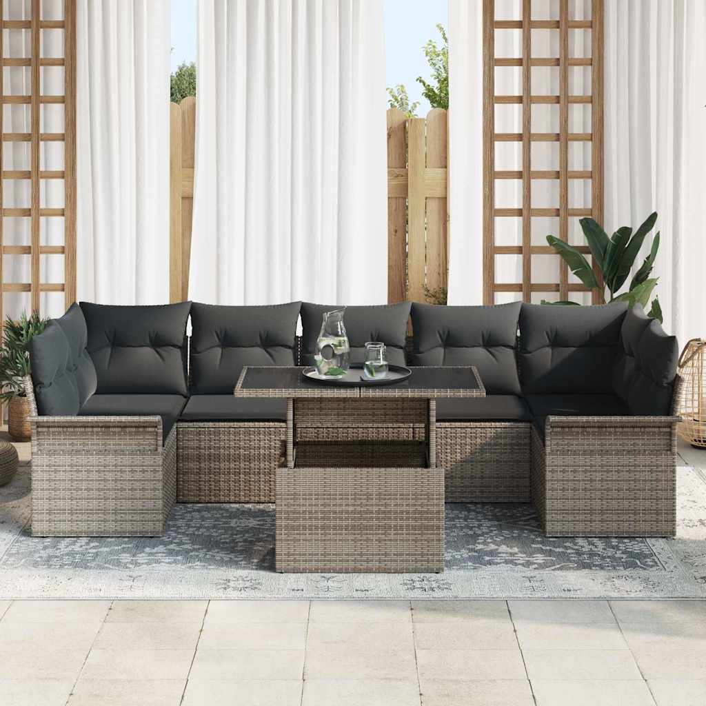 Kerti Kanapé Szett párnával tárolóval 8 pcs Szürke Poli rattan