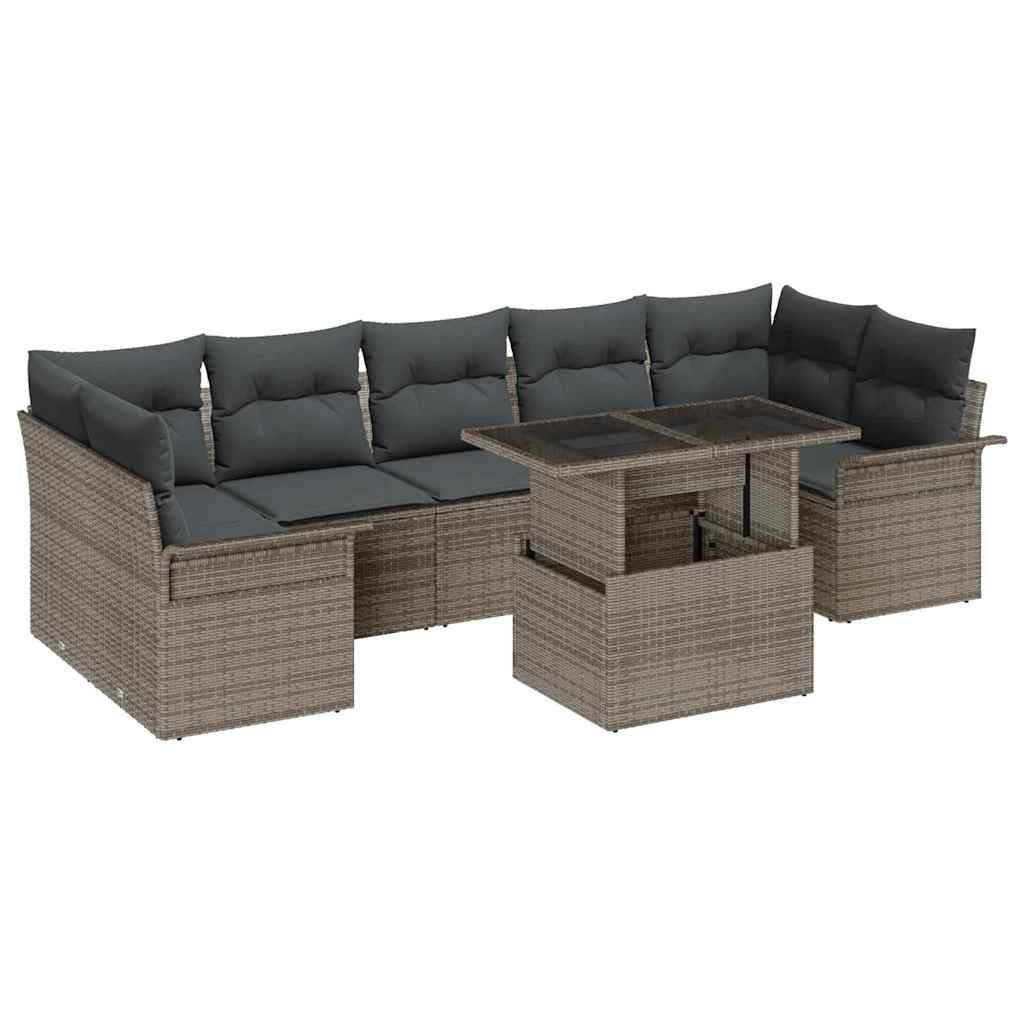 Kerti Kanapé Szett párnával tárolóval 8 pcs Szürke Poli rattan