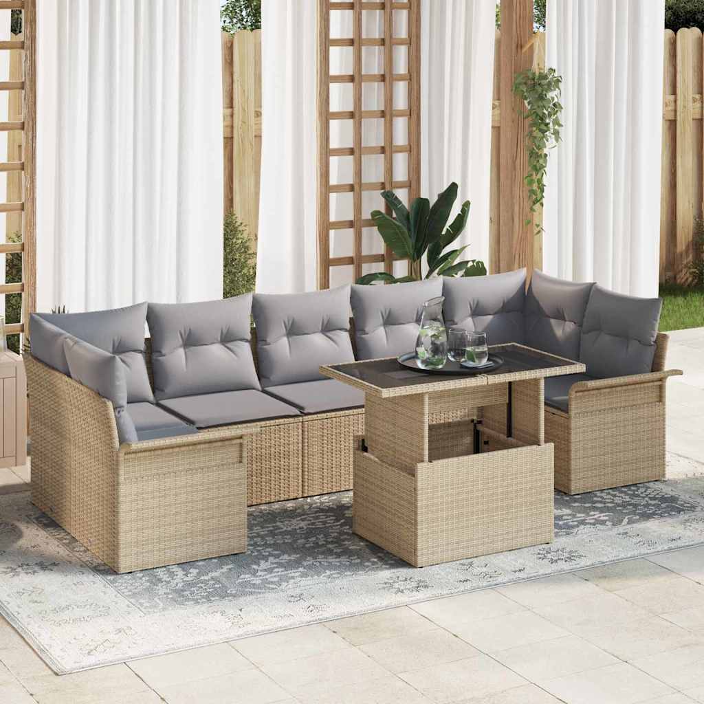 Kerti Kanapé Szett párnával tárolóval 8 pcs Bézs Poli rattan