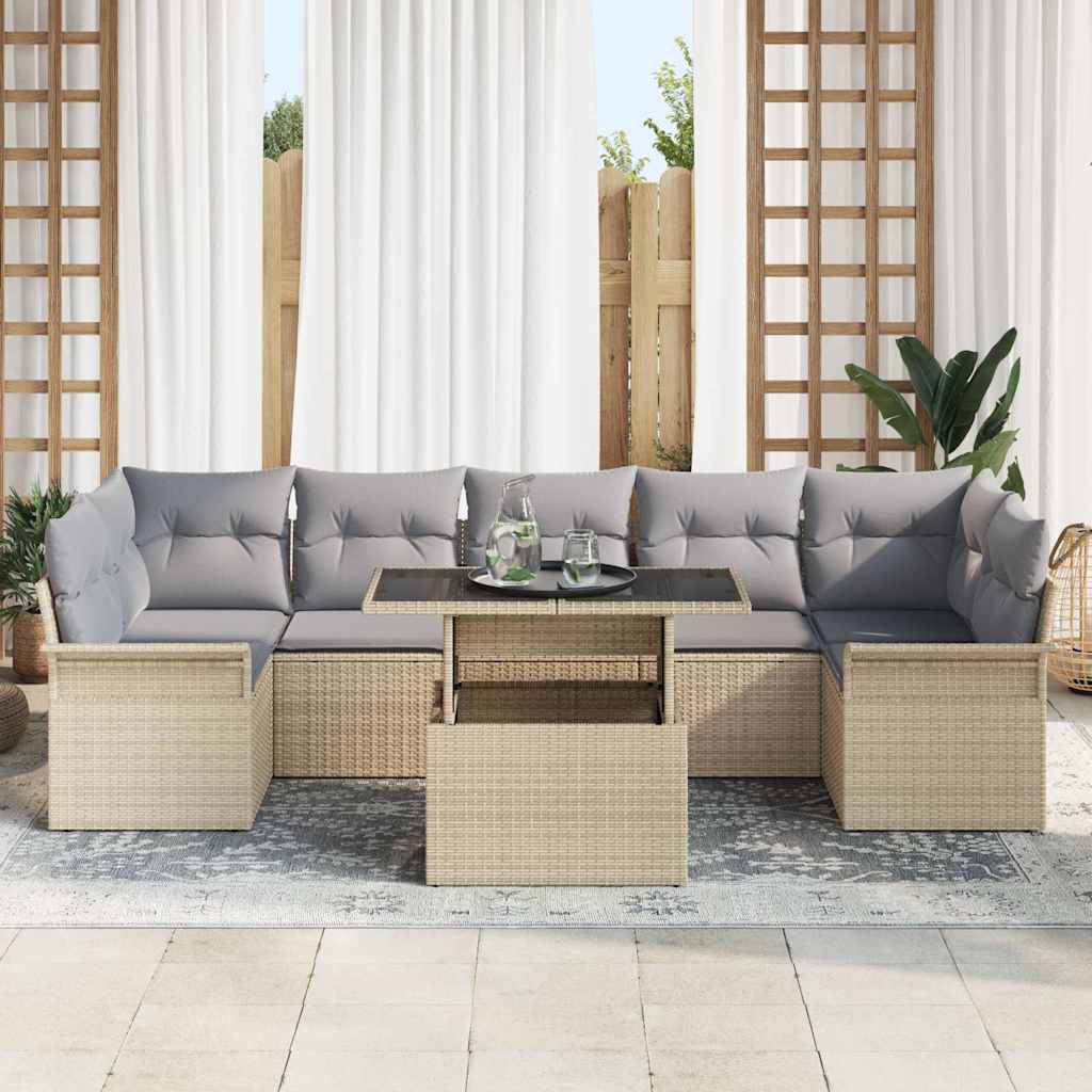 Kerti Kanapé Szett párnával tárolóval 8 pcs Bézs Poli rattan