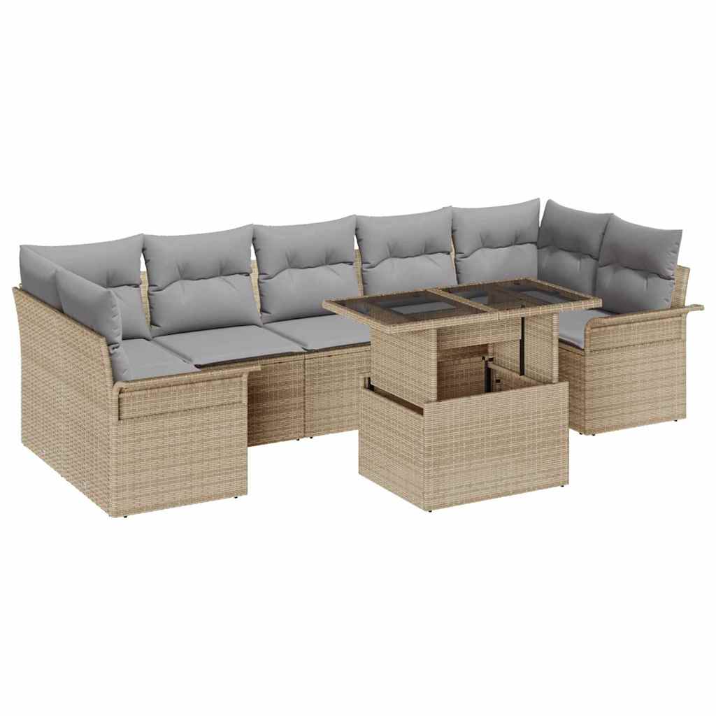 Kerti Kanapé Szett párnával tárolóval 8 pcs Bézs Poli rattan