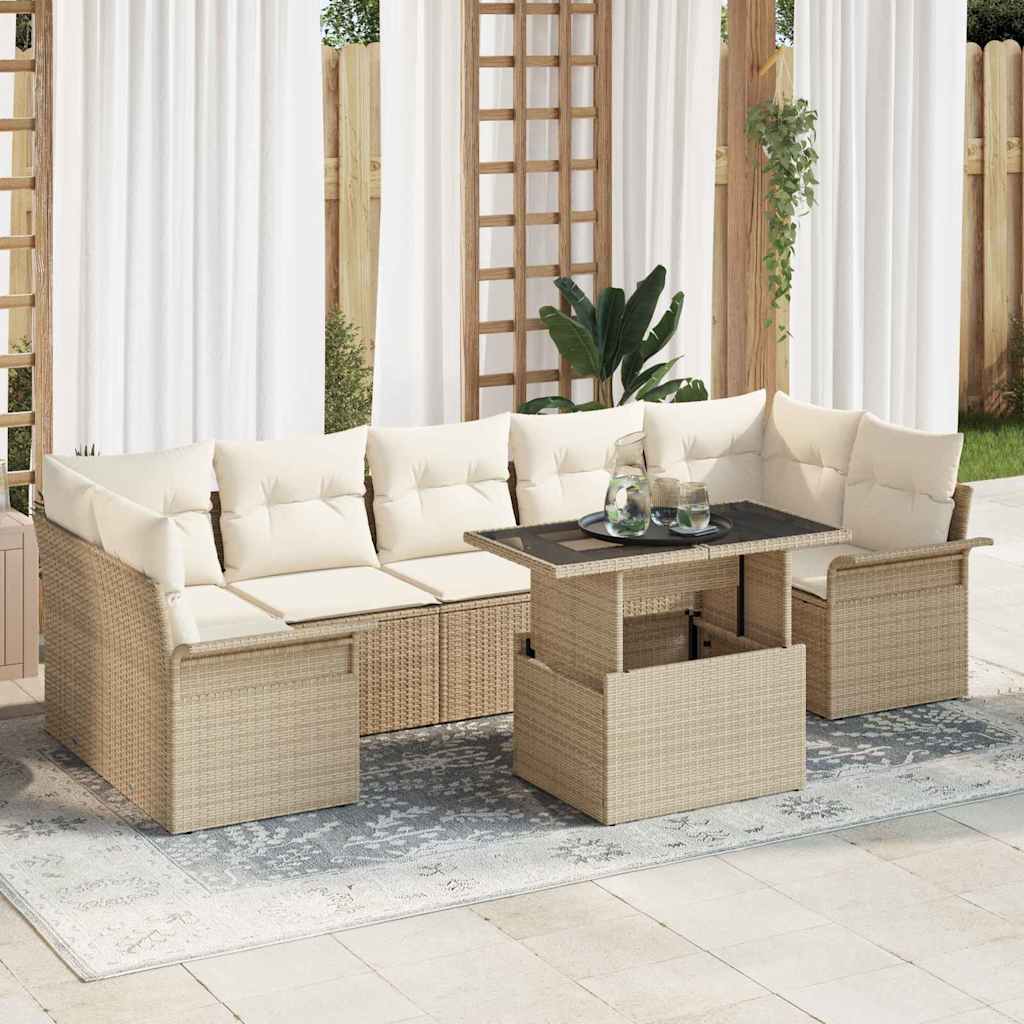 Kerti Kanapé Szett párnával tárolóval 8 pcs Bézs Poly Rattan