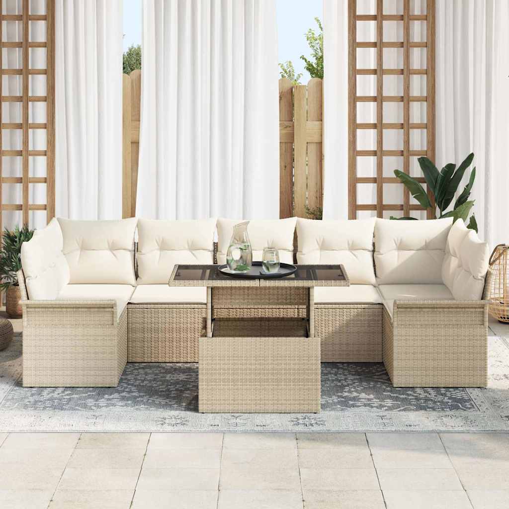 Kerti Kanapé Szett párnával tárolóval 8 pcs Bézs Poly Rattan