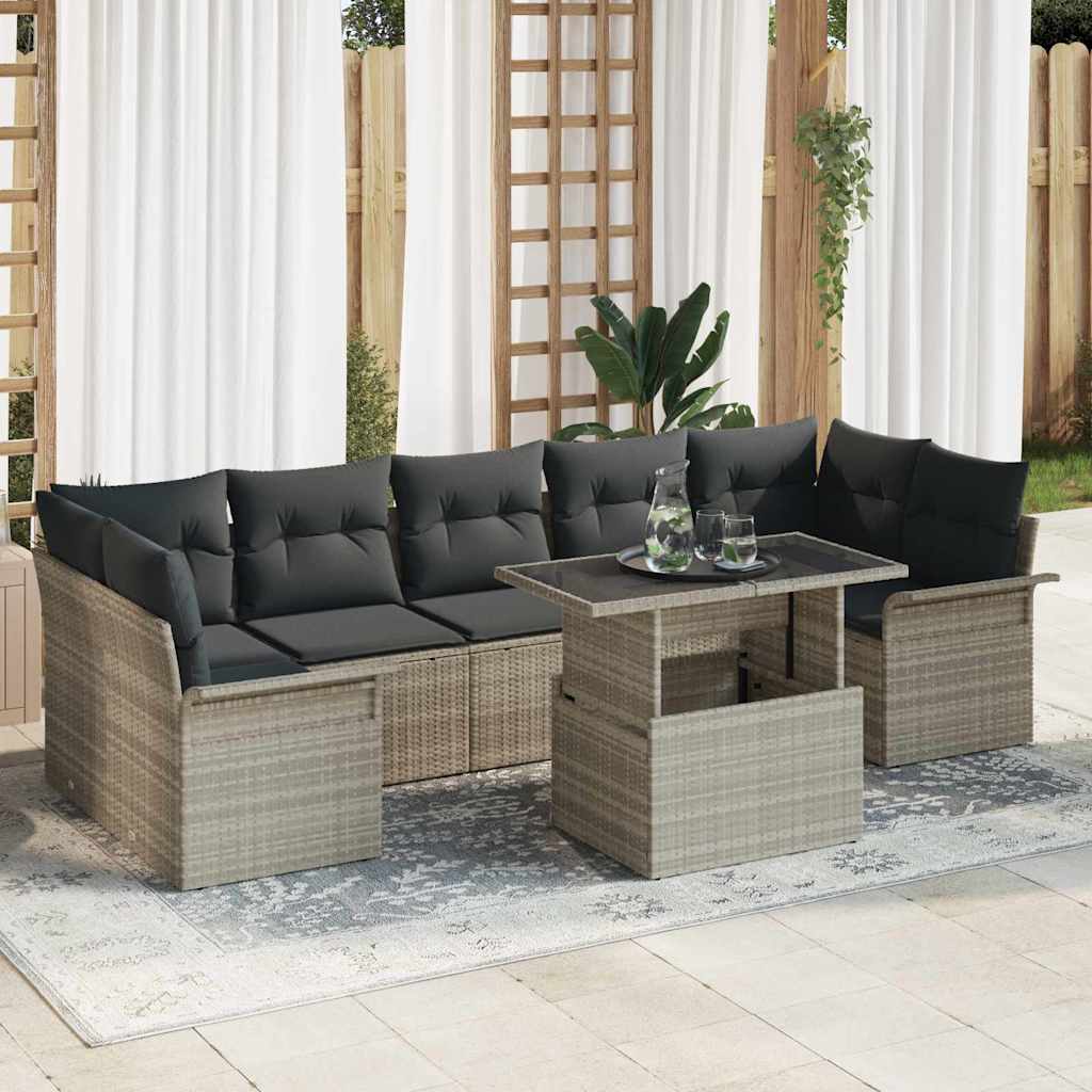 Kerti Kanapé Szett párnával 8 pcs Világosszürke Poli rattan
