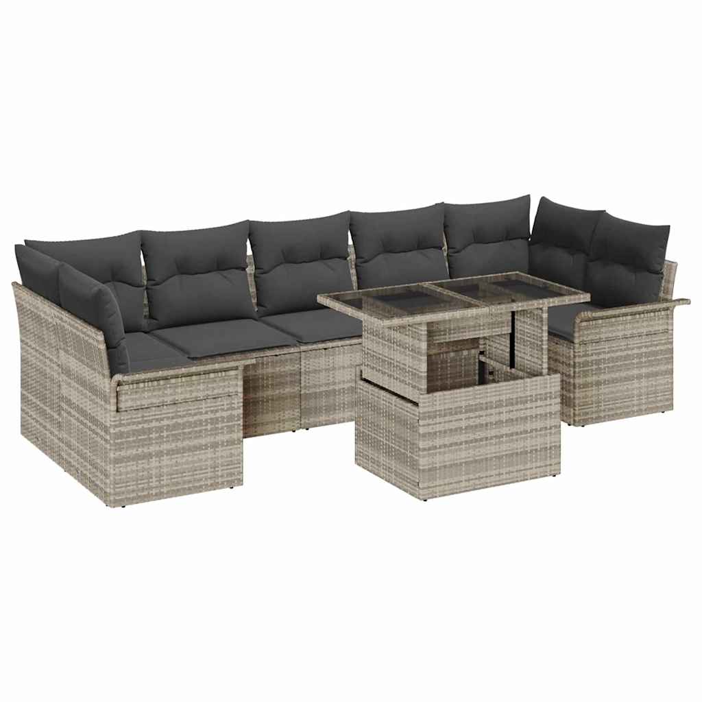Kerti Kanapé Szett párnával 8 pcs Világosszürke Poli rattan