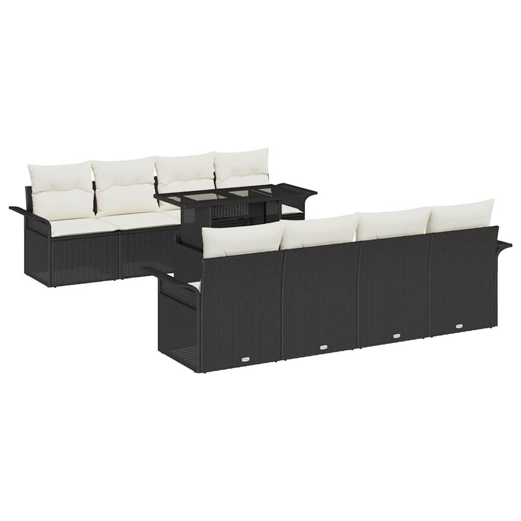 Kerti Kanapé Szett párnával tárolóval 9 pcs Fekete Poli rattan