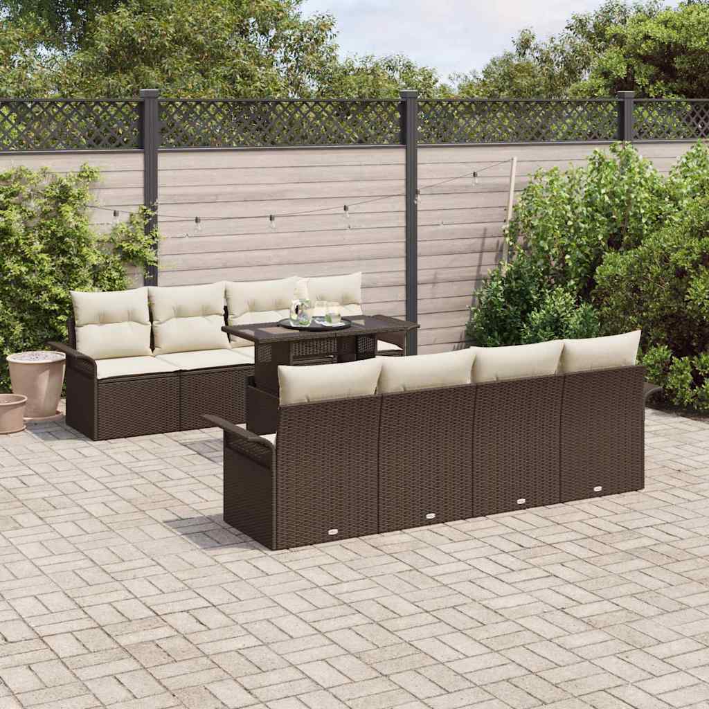 Kerti Kanapé Szett 9 db Barna [Műanyag]: Poly Rattan