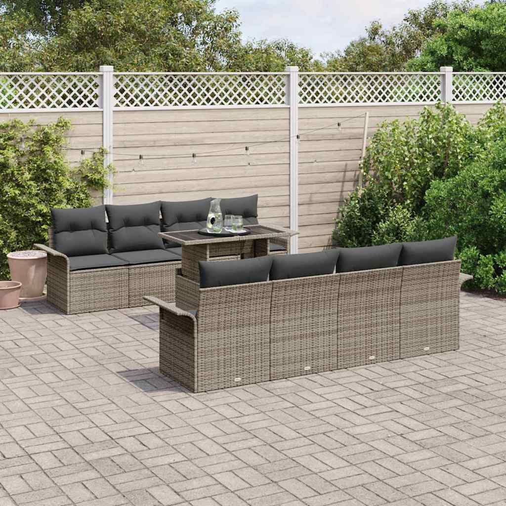 Kerti Kanapé Szett párnával tárolóval 9 pcs Szürke Poly Rattan