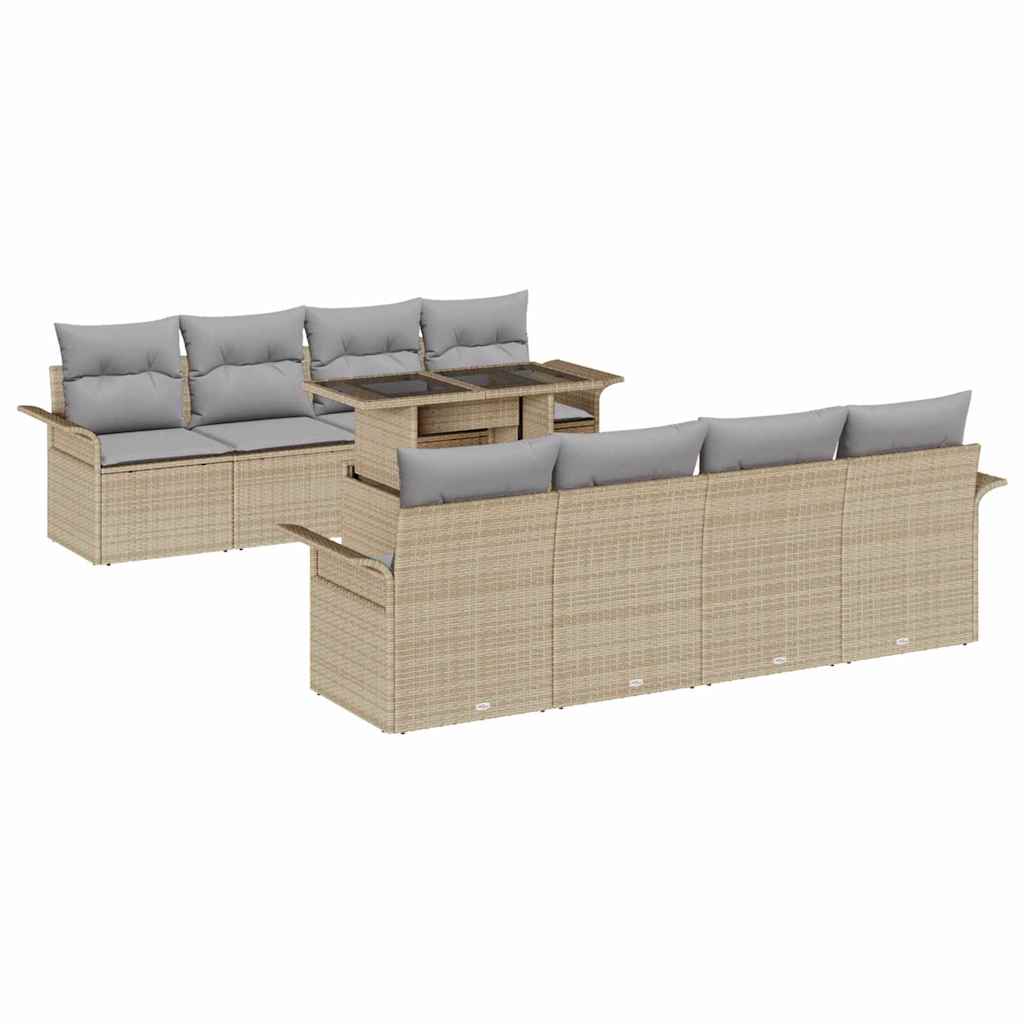 Kerti Kanapé Szett párnával tárolóval 9 pcs Bézs Poli rattan