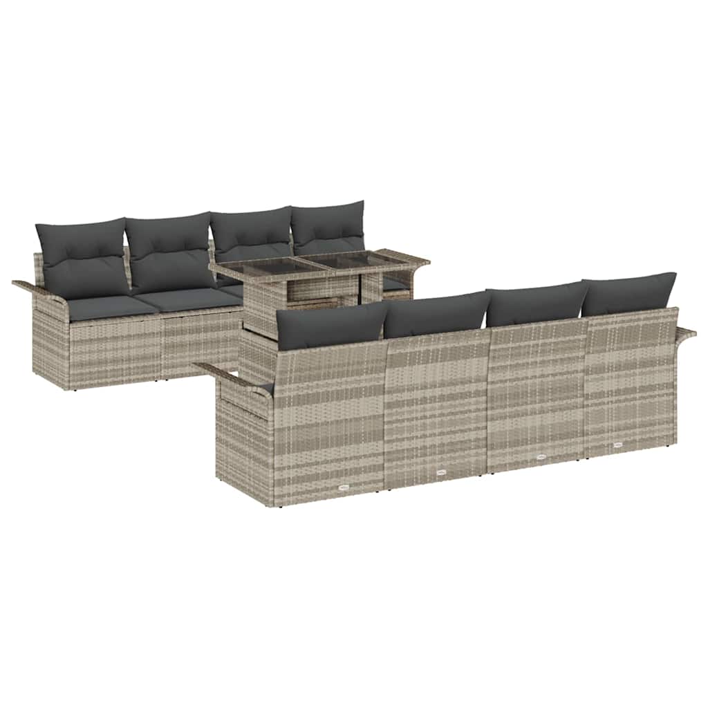Kerti Kanapé Szett párnával 9 pcs Világosszürke Poli rattan