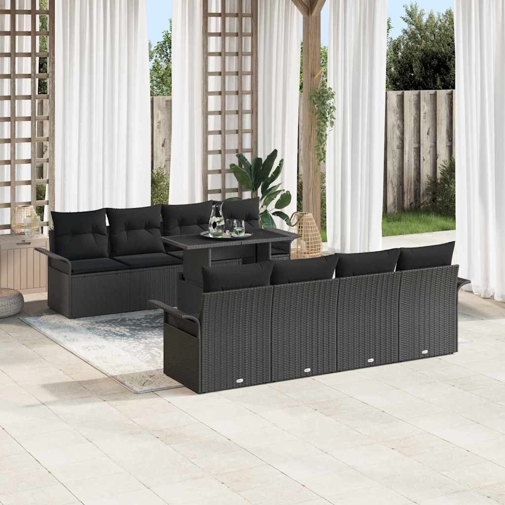 Kerti Kanapé Szett párnával tárolóval 9 pcs Fekete Poly Rattan
