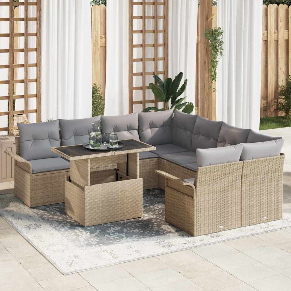 Kerti Kanapé Szett párnával tárolóval 9 pcs Bézs Poly Rattan