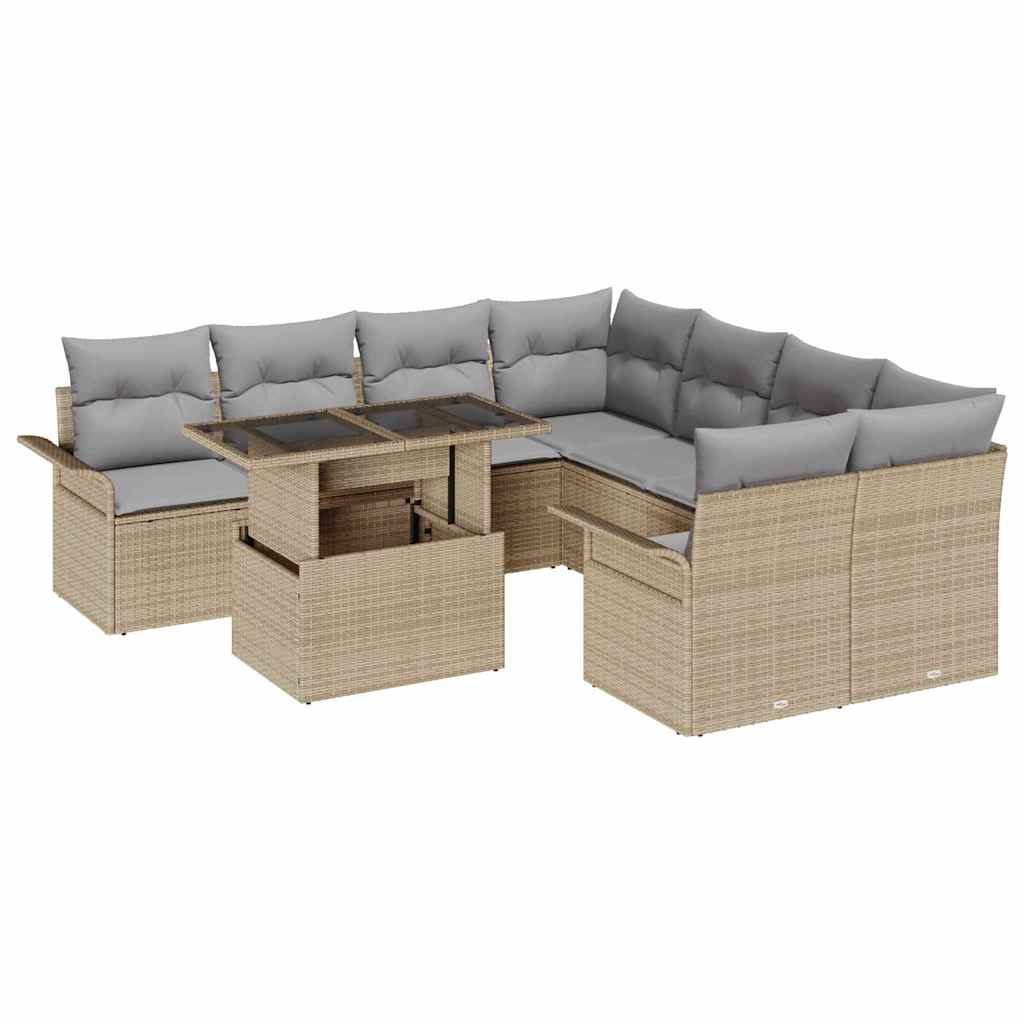 Kerti Kanapé Szett párnával tárolóval 9 pcs Bézs Poly Rattan