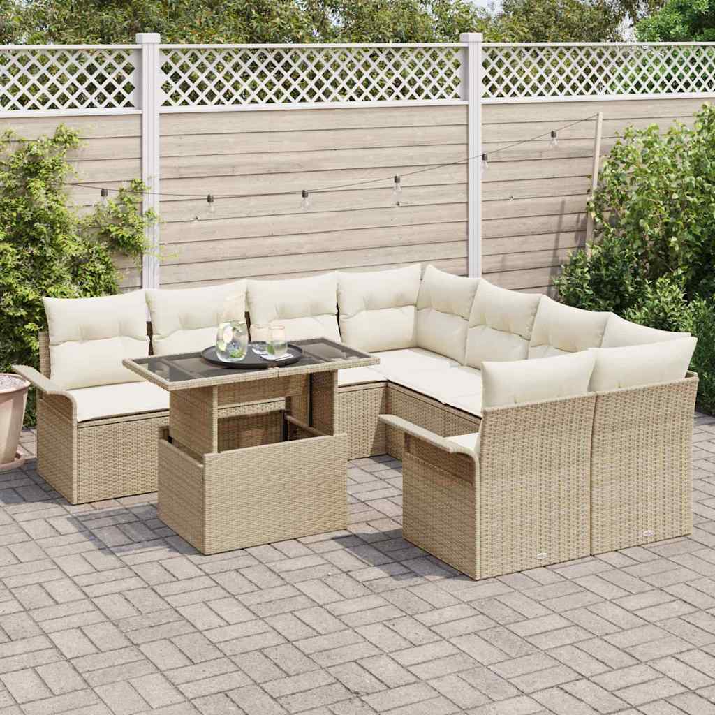 Kerti Kanapé Szett párnával tárolóval 9 pcs Bézs Poly Rattan