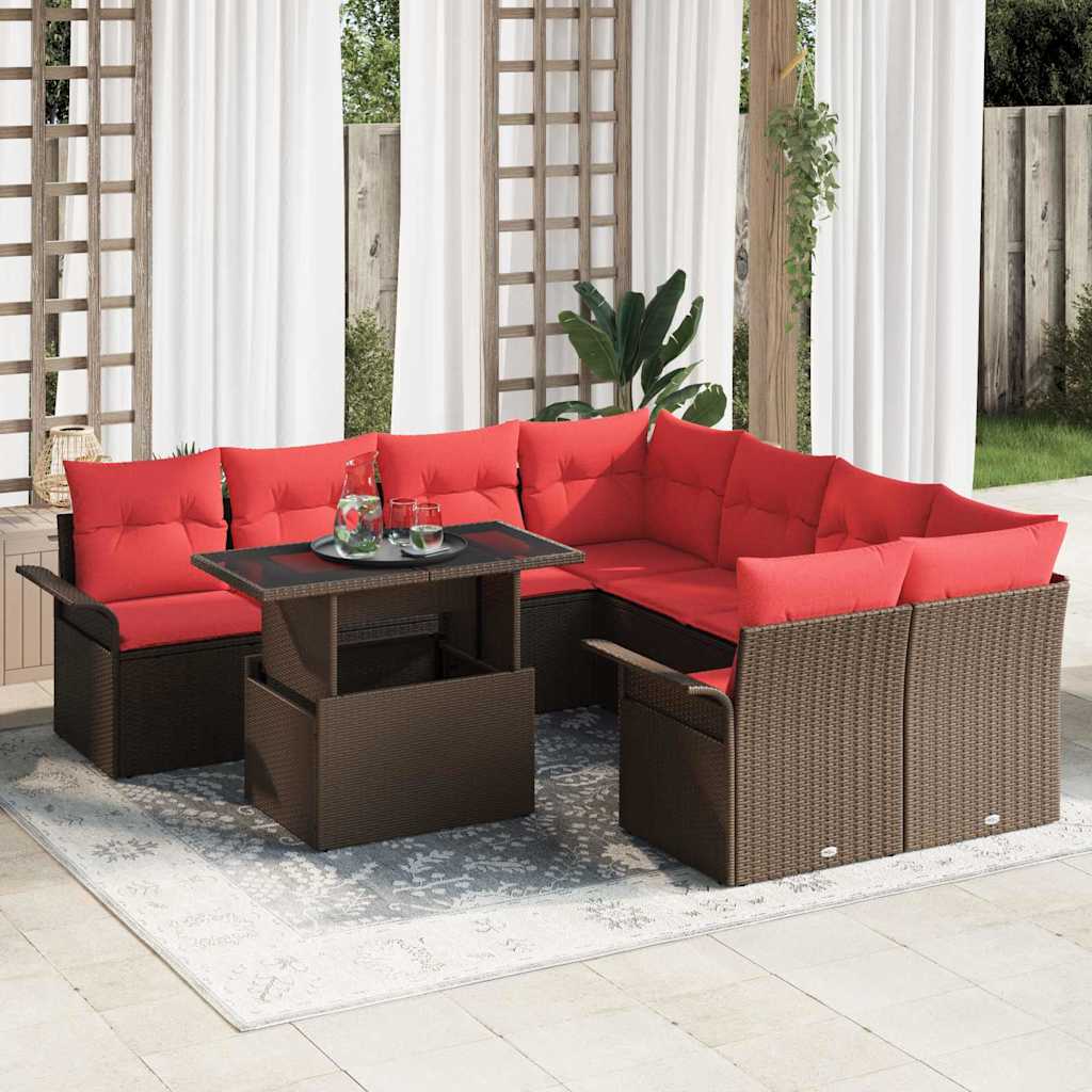 Kerti Kanapé Szett 9 db Barna [Műanyag]: Poly Rattan