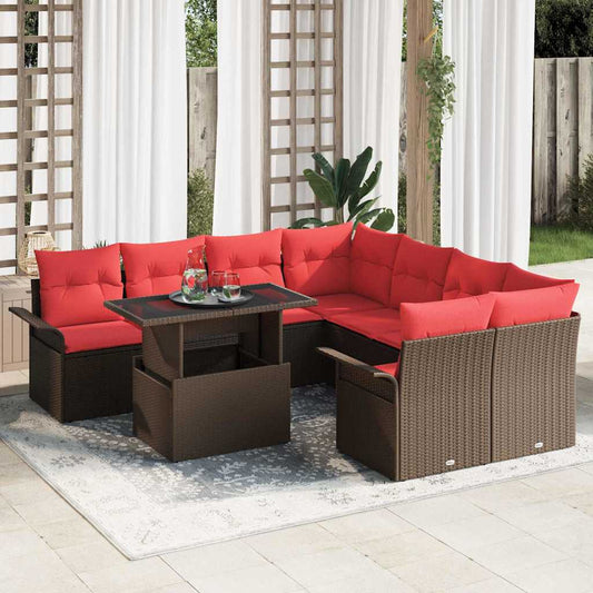 Kerti Kanapé Szett párnával tárolóval 9 pcs Barna Poly Rattan