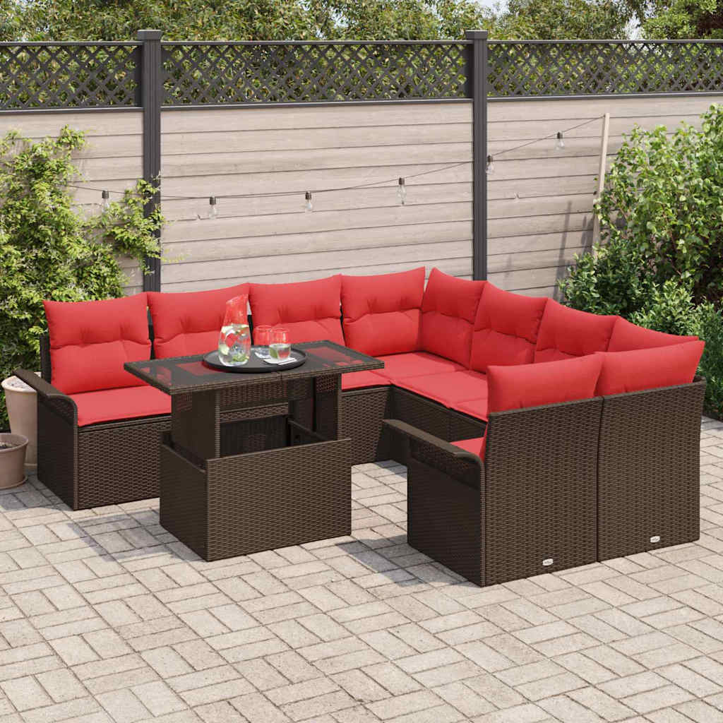 Kerti Kanapé Szett 9 db Barna [Műanyag]: Poly Rattan
