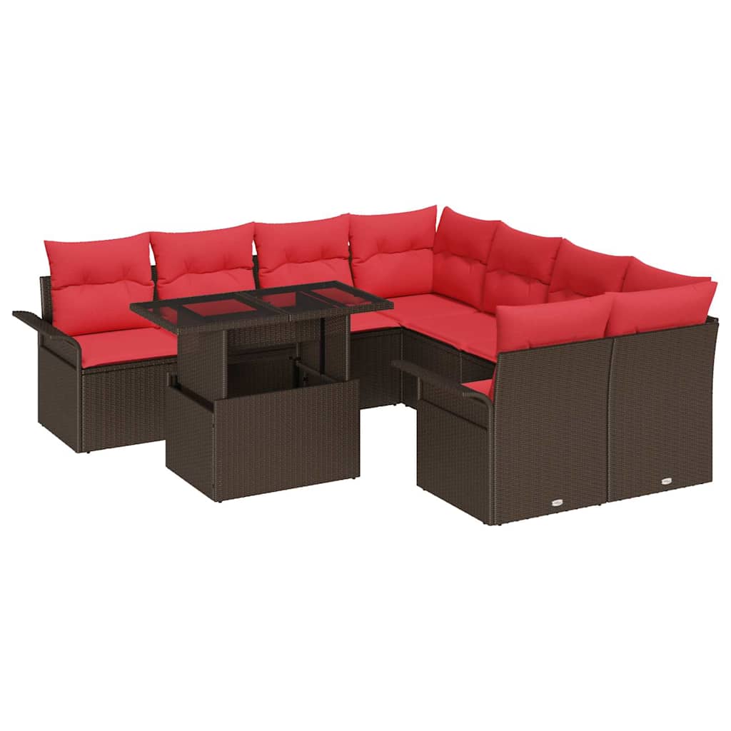 Kerti Kanapé Szett 9 db Barna [Műanyag]: Poly Rattan