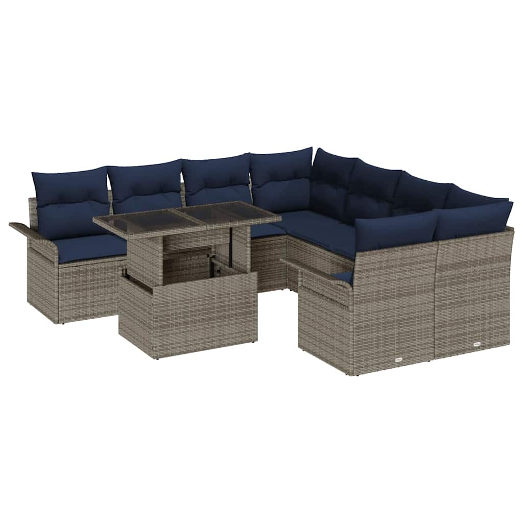 Kerti Kanapé Szett párnával tárolóval 9 pcs Szürke Poly Rattan