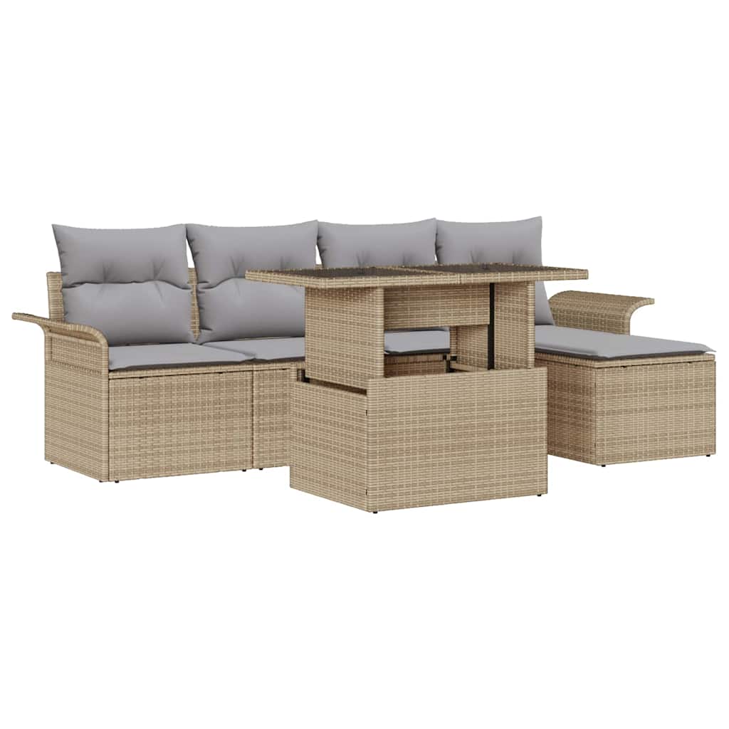 Kerti Kanapé Szett párnával tárolóval 6 pcs Bézs Poli rattan