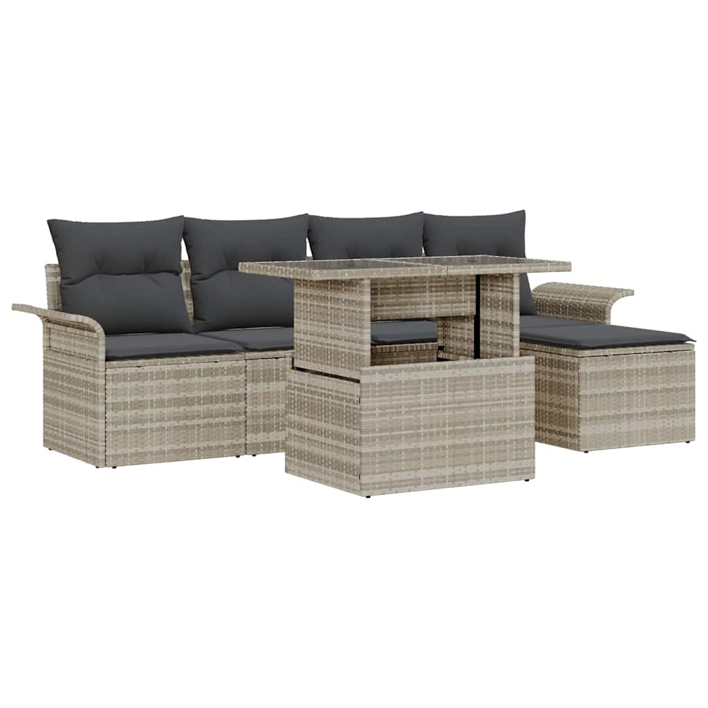 Kerti Kanapé Szett párnával 6 pcs Világosszürke Poli rattan