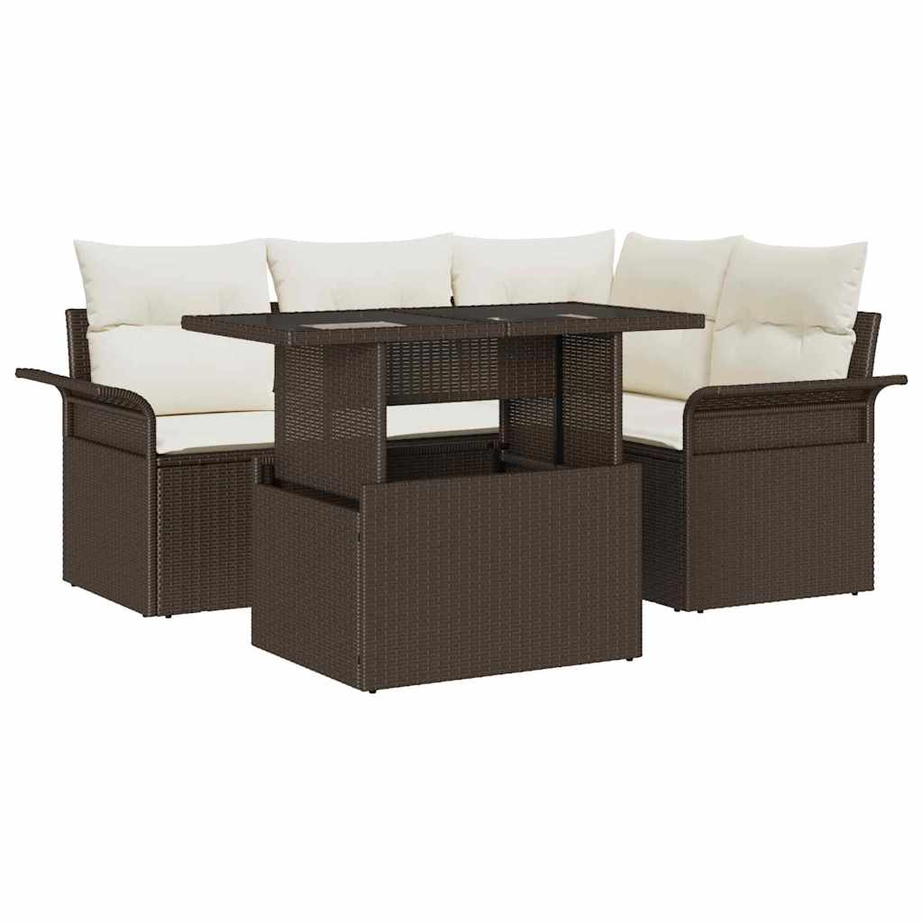Kerti Kanapé Szett 5 db Barna [Műanyag]: Poly Rattan