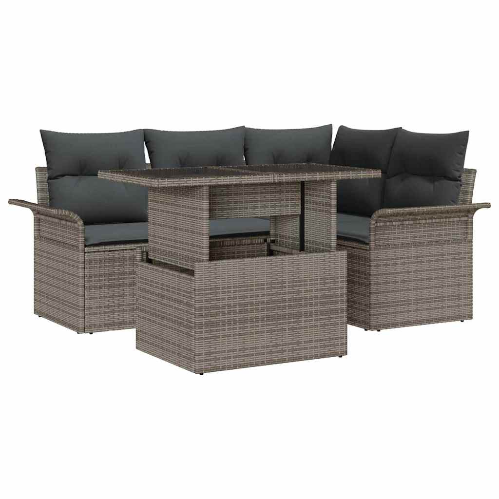 Kerti Kanapé Szett párnával tárolóval 5 pcs Szürke Poli rattan