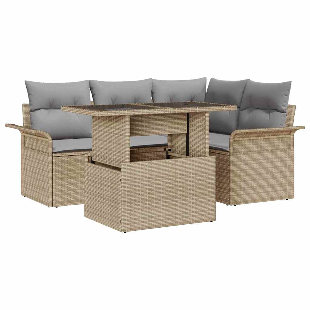 Kerti Kanapé Szett párnával tárolóval 5 pcs Bézs Poli rattan