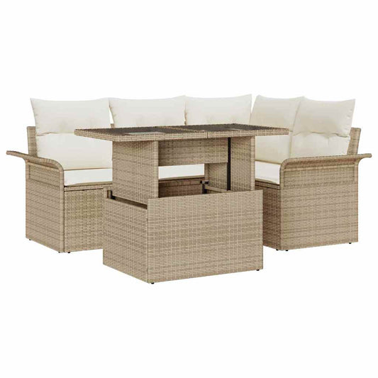 Kerti Kanapé Szett párnával tárolóval 5 pcs Bézs Poly Rattan