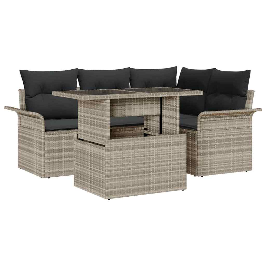 Kerti Kanapé Szett párnával 5 pcs Világosszürke Poli rattan